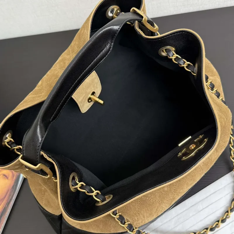 Chanel Women Small Shopping Bag Suede Calfskin Shiny Lambskin Gold Tone Metal