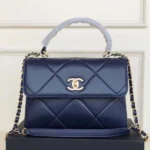 Chanel Women Small Trendy CC Flap Bag with Top Handle Lambskin-Navy