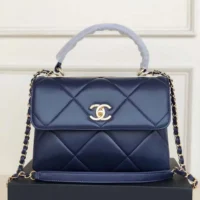 Chanel Women Small Trendy CC Flap Bag with Top Handle Lambskin-Navy (1)
