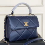 Chanel Women Small Trendy CC Flap Bag with Top Handle Lambskin-Navy