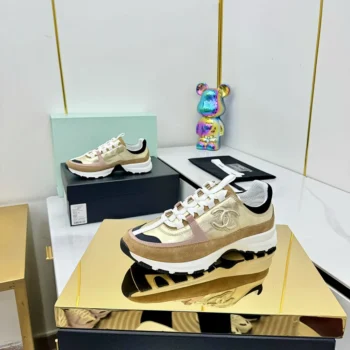 Chanel Women Sneakers Laminated Calfskin Suede Calfskin-Light Gold G46609