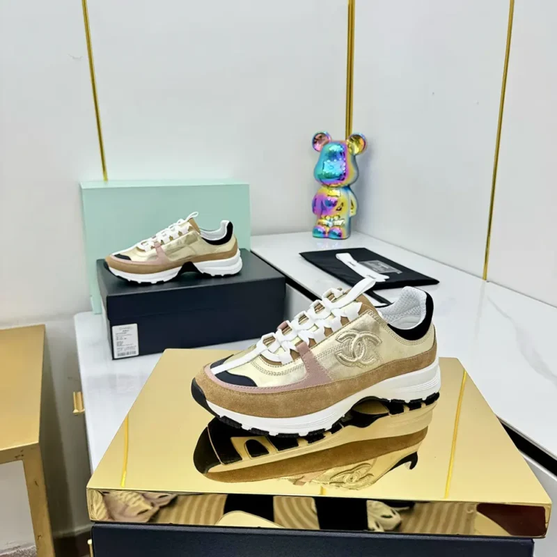 Chanel Women Sneakers Laminated Calfskin Suede Calfskin-Light Gold G46609