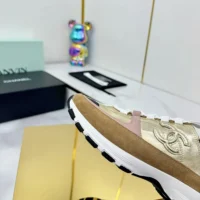 Chanel Women Sneakers Laminated Calfskin Suede Calfskin-Light Gold G46609 (1)