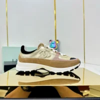 Chanel Women Sneakers Laminated Calfskin Suede Calfskin-Light Gold G46609 (1)
