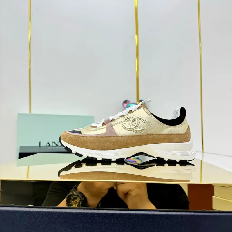 Chanel Women Sneakers Laminated Calfskin Suede Calfskin-Light Gold G46609