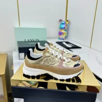 Chanel Women Sneakers Laminated Calfskin Suede Calfskin-Light Gold G46609 (1)