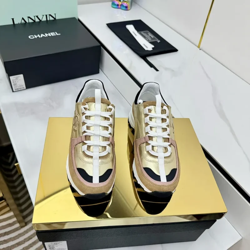 Chanel Women Sneakers Laminated Calfskin Suede Calfskin-Light Gold G46609