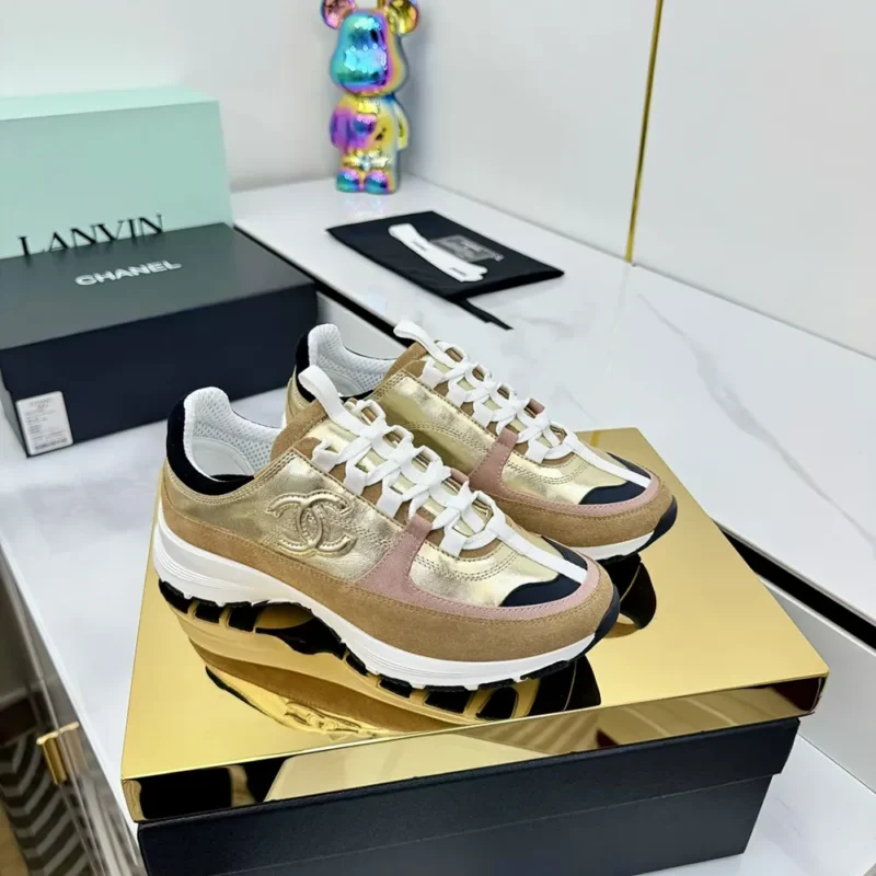 Chanel Women Sneakers Laminated Calfskin Suede Calfskin-Light Gold G46609