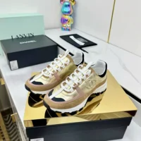 Chanel Women Sneakers Laminated Calfskin Suede Calfskin-Light Gold G46609 (1)