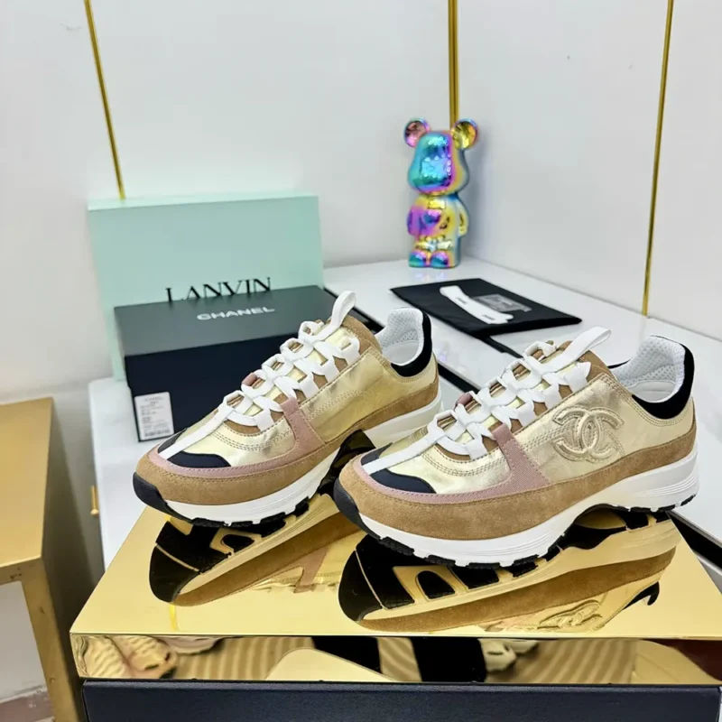 Chanel Women Sneakers Laminated Calfskin Suede Calfskin-Light Gold G46609