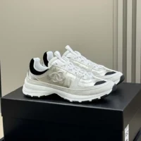 Chanel Women Sneakers Laminated Calfskin Suede Calfskin-Light Gray G46609 (1)