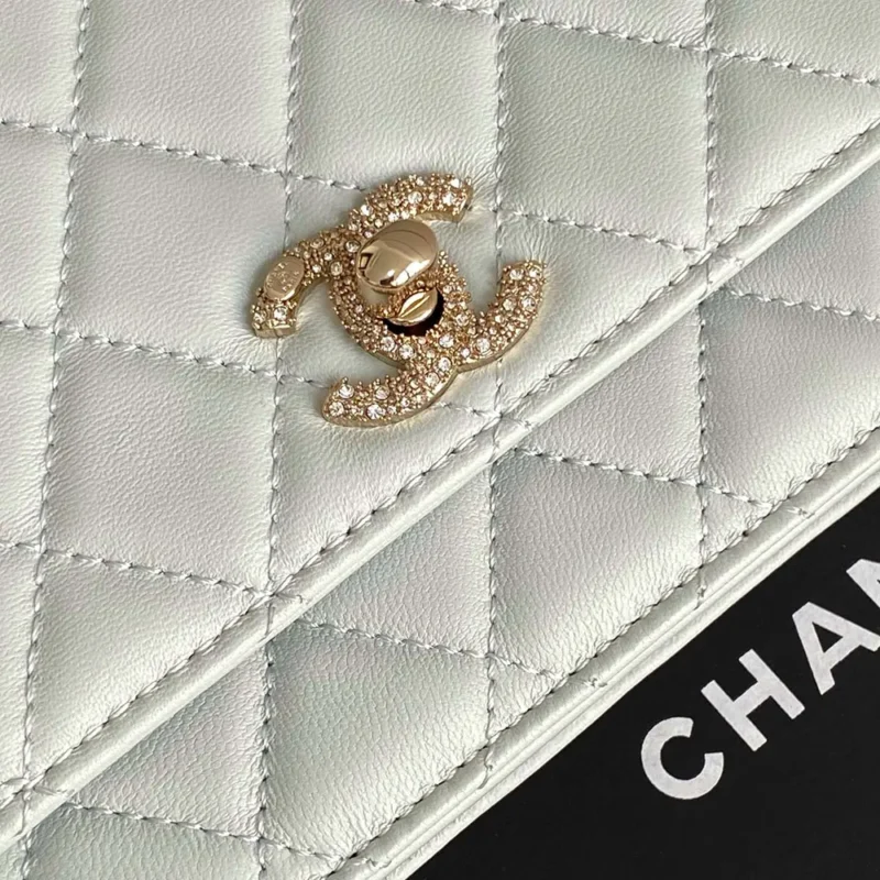 Chanel Women Wallet On Chain Lambskin Imitation Pearls Gold Metal-Light Blue