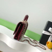 Chanel Women Wallet On Chain Lambskin Imitation Pearls Gold Metal-Maroon (1)
