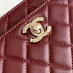 Chanel Women Wallet On Chain Lambskin Imitation Pearls Gold Metal-Maroon