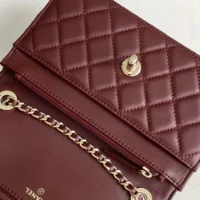 Chanel Women Wallet On Chain Lambskin Imitation Pearls Gold Metal-Maroon (1)