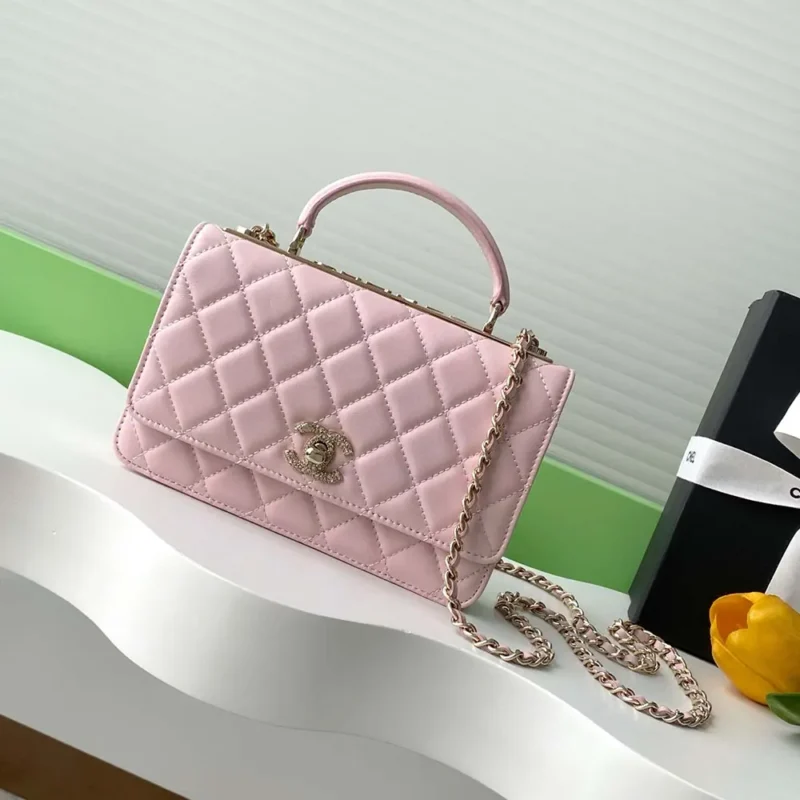 Chanel Women Wallet On Chain Lambskin Imitation Pearls Gold Metal-Pink