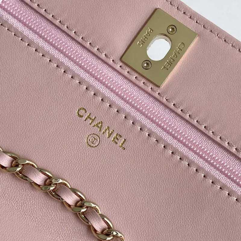 Chanel Women Wallet On Chain Lambskin Imitation Pearls Gold Metal-Pink