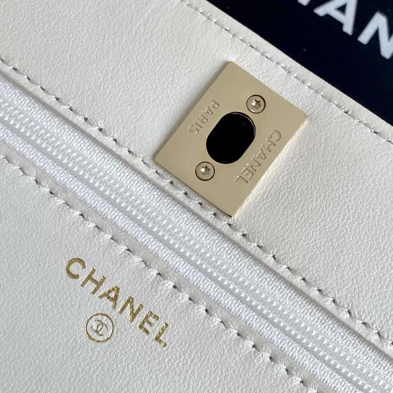 Chanel Women Wallet On Chain Lambskin Imitation Pearls Gold Metal-White