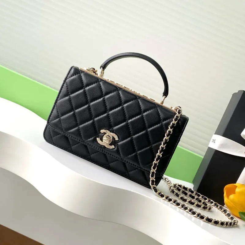 Chanel Women Wallet on Chain Lambskin Strass Gold Tone Metal-Black