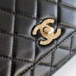 Chanel Women Wallet on Chain Lambskin Strass Gold Tone Metal-Black
