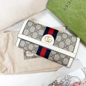 Gucci GG Unisex Ophidia Continental Wallet in GG Supreme Canvas-White