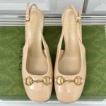 Gucci GG Women's Horsebit Slingback Rose Beige Patent Leather 794324BNC005931