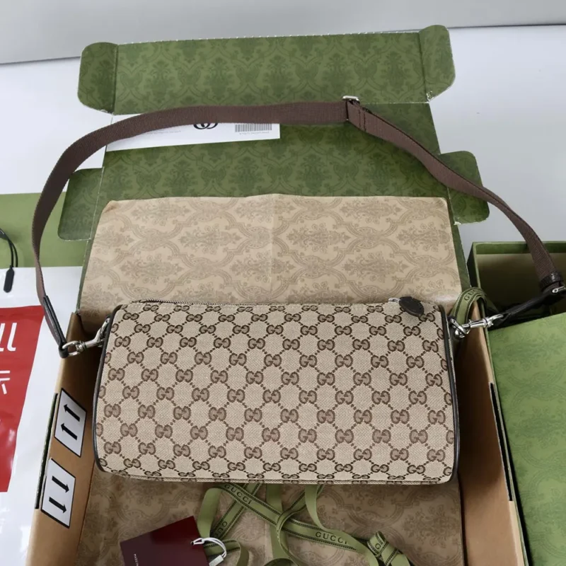 Gucci Unisex GG Canvas Small Cylinder Bag-Dark Brown 834455