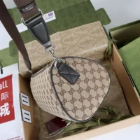 Gucci Unisex GG Canvas Small Cylinder Bag-Dark Brown 834455 (1)