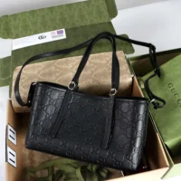 Gucci Women GG Emblem Medium Tote Bag-Black 815214 (1)