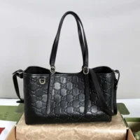 Gucci Women GG Emblem Medium Tote Bag-Black 815214 (1)