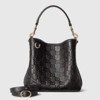 Gucci Women GG Emblem Small Bucket Bag-Black 815118