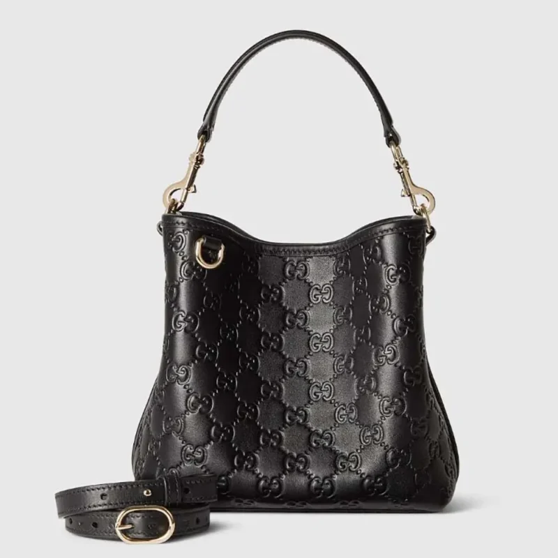 Gucci Women GG Emblem Small Bucket Bag-Black 815118
