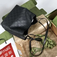 Gucci Women GG Emblem Small Bucket Bag-Black 815118 (1)