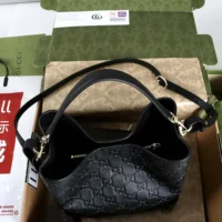 Gucci Women GG Emblem Small Bucket Bag-Black 815118 (1)