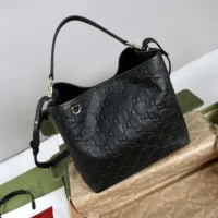 Gucci Women GG Emblem Small Bucket Bag-Black 815118 (1)