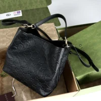 Gucci Women GG Emblem Small Bucket Bag-Black 815118 (1)