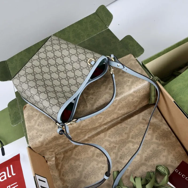 Gucci Women GG Emblem Small Bucket Bag-Light Blue 815118