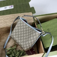 Gucci Women GG Emblem Small Bucket Bag-Light Blue 815118 (1)