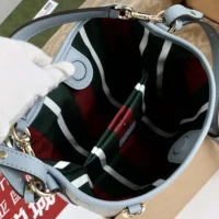 Gucci Women GG Emblem Small Bucket Bag-Light Blue 815118 (1)