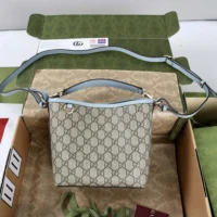Gucci Women GG Emblem Small Bucket Bag-Light Blue 815118 (1)
