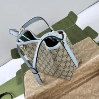 Gucci Women GG Emblem Small Bucket Bag-Light Blue 815118 (1)