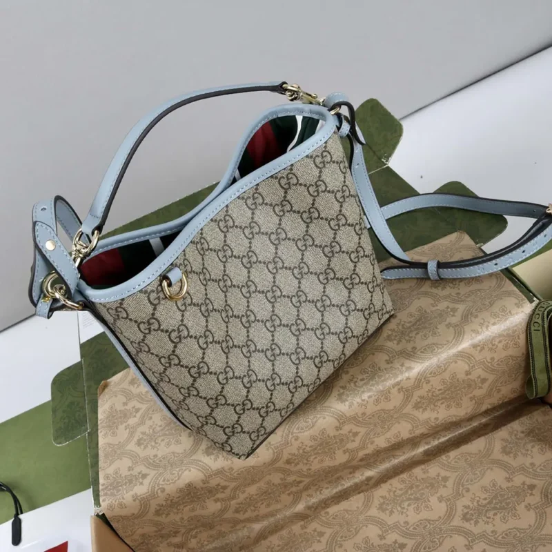 Gucci Women GG Emblem Small Bucket Bag-Light Blue 815118