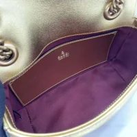 Gucci Women GG Marmont Small Shoulder Bag Double G Metallic Gold Leather (1)