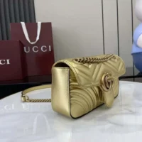 Gucci Women GG Marmont Small Shoulder Bag Double G Metallic Gold Leather (1)