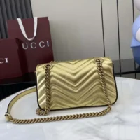 Gucci Women GG Marmont Small Shoulder Bag Double G Metallic Gold Leather (1)