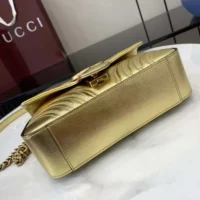 Gucci Women GG Marmont Small Shoulder Bag Double G Metallic Gold Leather (1)