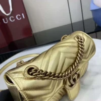 Gucci Women GG Marmont Small Shoulder Bag Double G Metallic Gold Leather (1)