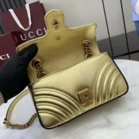 Gucci Women GG Marmont Small Shoulder Bag Double G Metallic Gold Leather (1)