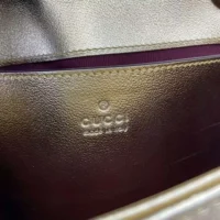 Gucci Women GG Marmont Small Shoulder Bag Double G Metallic Gold Leather (1)