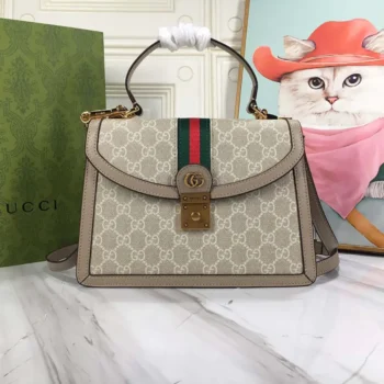 Gucci Women Ophidia Medium Top Handle Bag-Beige 651055